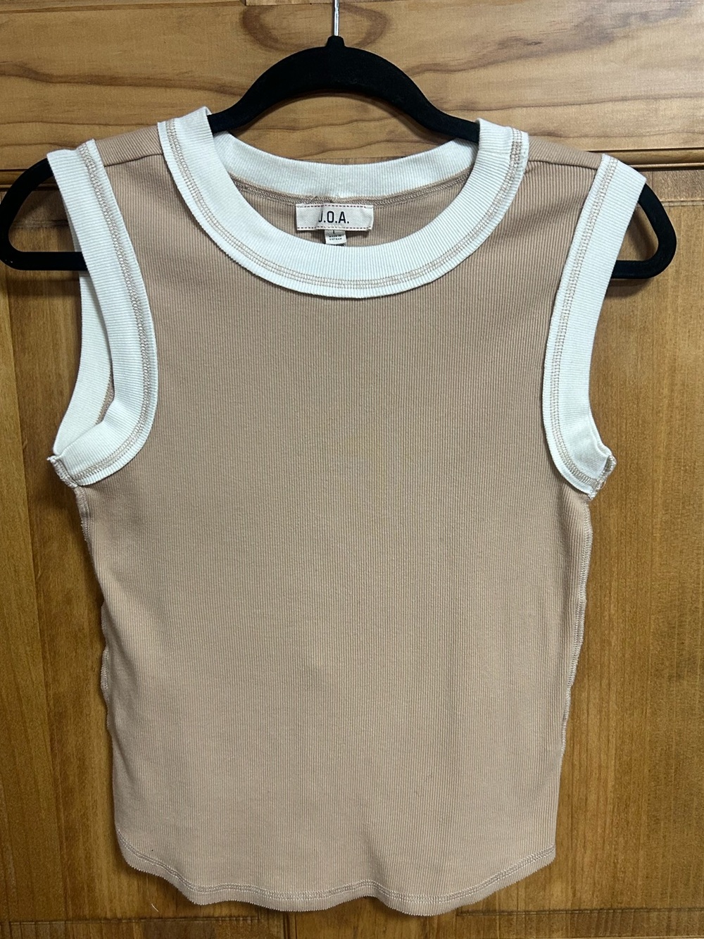 J.O.A. Sleeveless Tank Top in Tan with Cream Trim